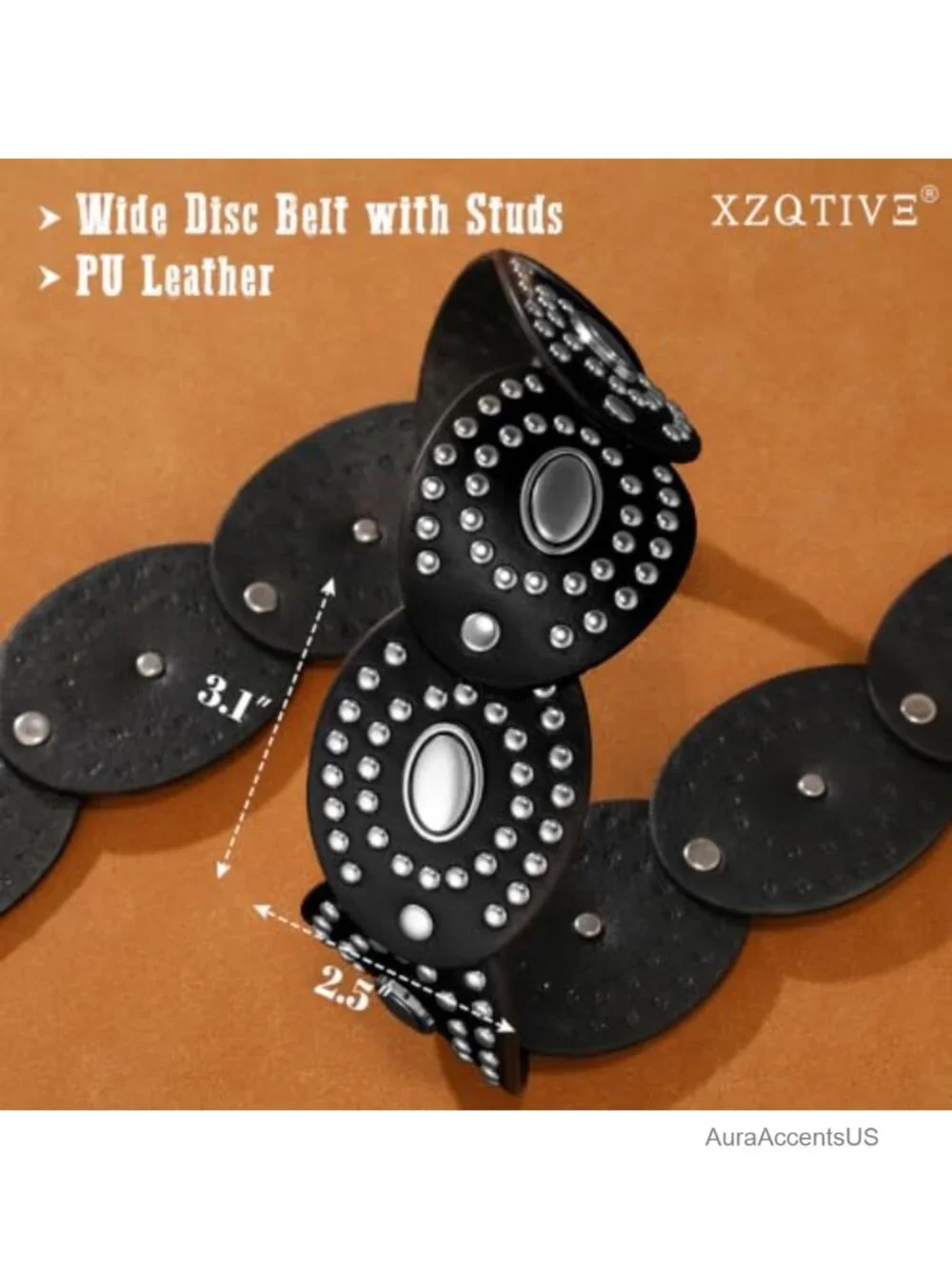 Wide Western Disc Belt | Faux Leather Concho Belt with Rhinestone Buckle for